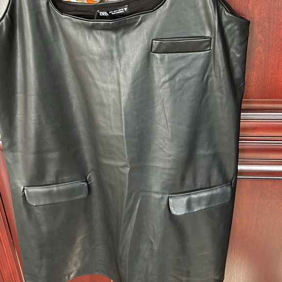 ZARA faux vegan leather pinafore overall dress size large - Picture 4 of 12